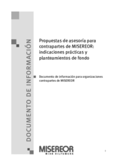 Propuestas de asesoría para contrapartes de Misereor: indicaciones prácticas y planteamientos de fondo